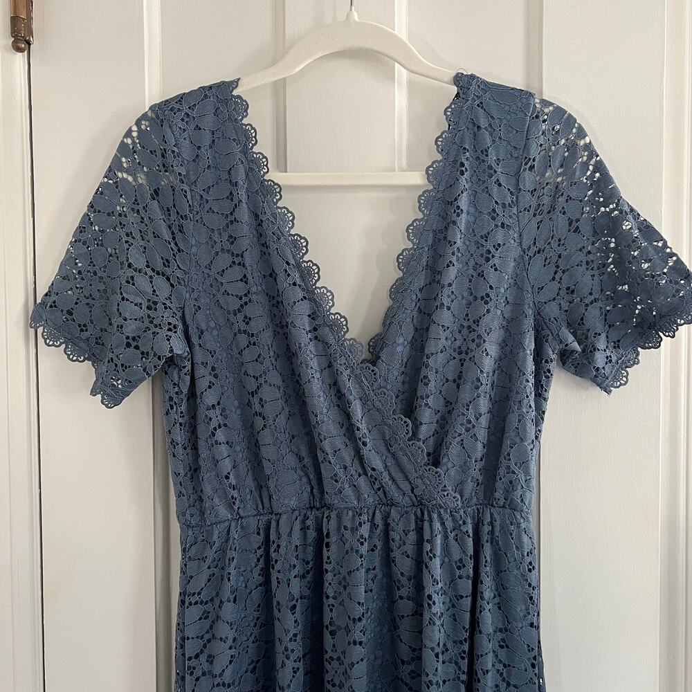 NWT Baltic Born Venice Slate Blue Lace Maxi Dress V-neck Tie Back Size L - Picture 4 of 12